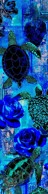 Free turtle bookmark featuring fancy blue roses and turtles